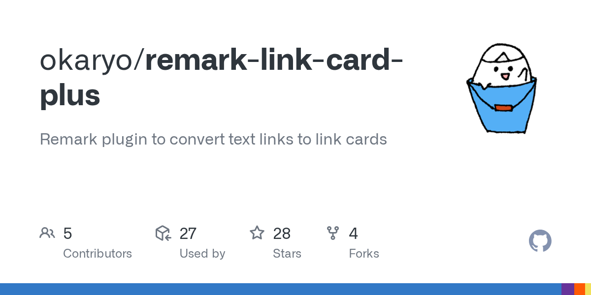 GitHub - okaryo/remark-link-card-plus: Remark plugin to convert text links to link cards